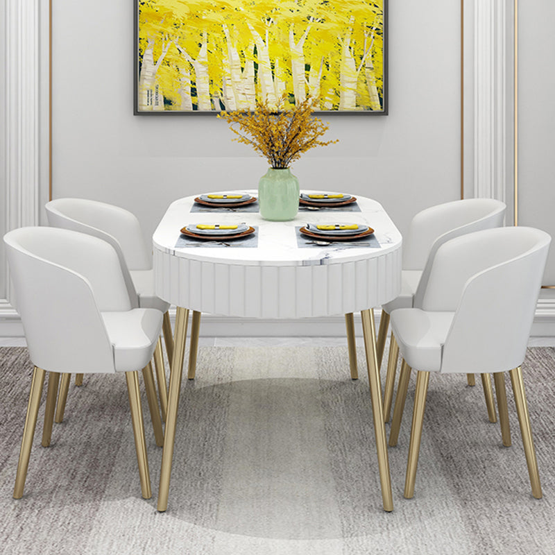 4/5 Pieces Oval White Sintered Stone Top Dining Set for Home