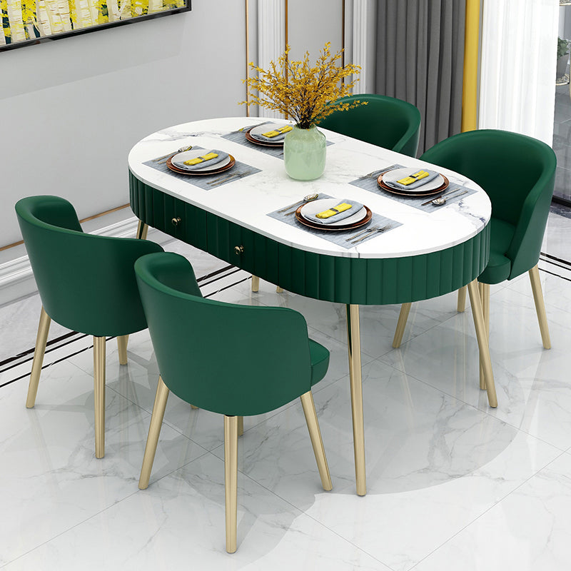 4/5 Pieces Oval White Sintered Stone Top Dining Set for Home