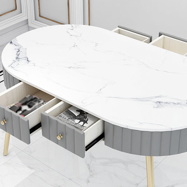 4/5 Pieces Oval White Sintered Stone Top Dining Set for Home