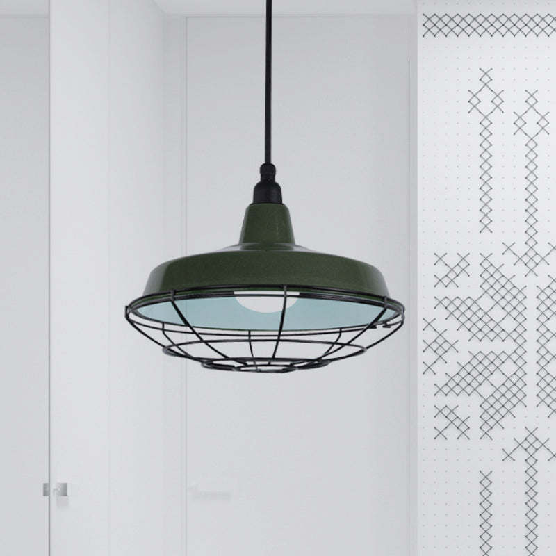 Barn Indoor Hanging Ceiling Light with Wire Guard Farmhouse Metal 1 Light Green/Red Pendant Light