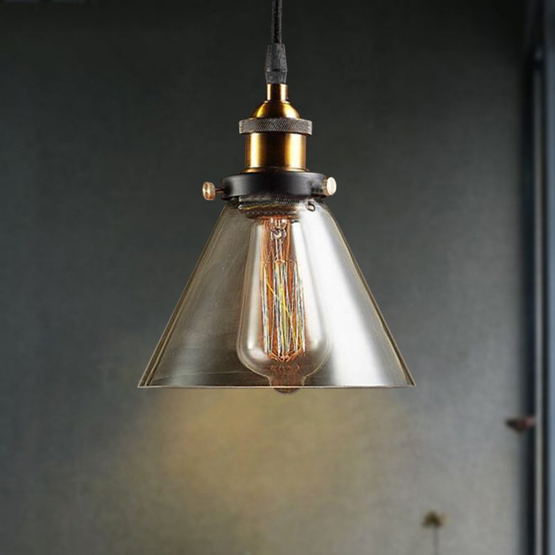 1-Lichtkegelanhänger Beleuchtung Leuchte Industrielle Messinggeräuchglas hängender Deckenleuchte