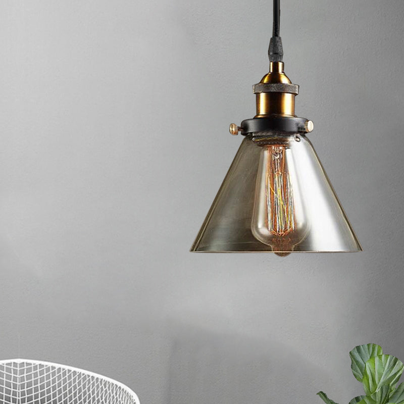 1-licht kegel hanger verlichtingsarmatuur industrieel messing gerookt glashangend plafondlicht