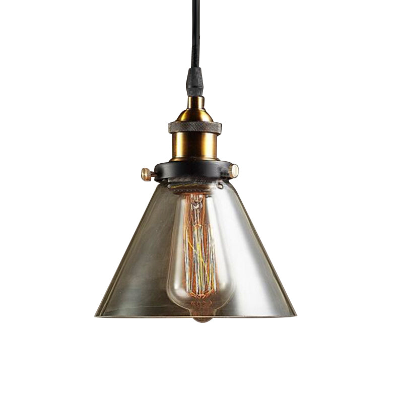 1-licht kegel hanger verlichtingsarmatuur industrieel messing gerookt glashangend plafondlicht