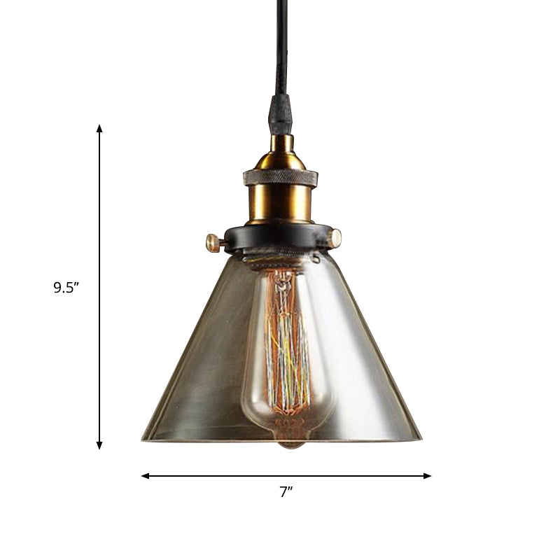 1-licht kegel hanger verlichtingsarmatuur industrieel messing gerookt glashangend plafondlicht