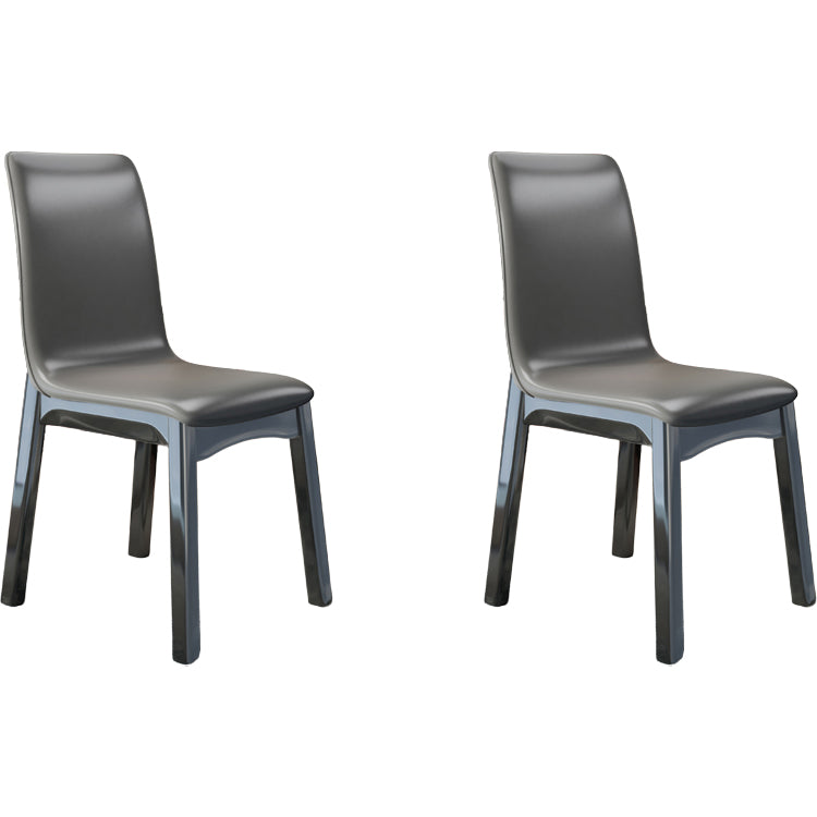 Glam Style Leather Parsons Back Wooden Legs Dining Side Chair