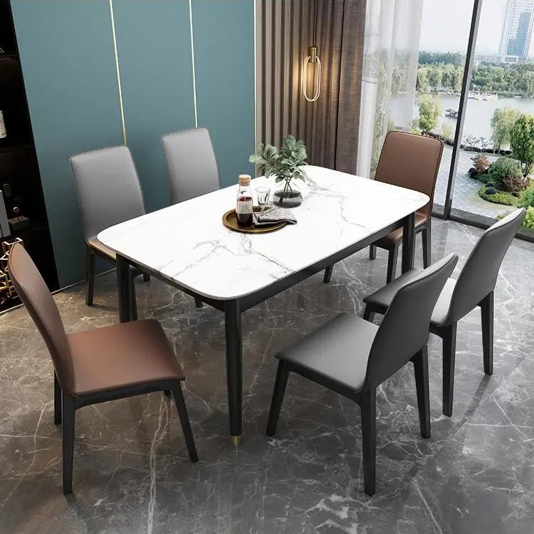 Glam Style Leather Parsons Back Wooden Legs Dining Side Chair