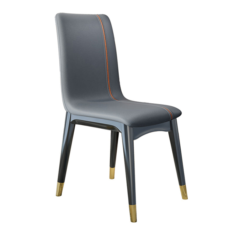 Glam Style Leather Parsons Back Wooden Legs Dining Side Chair