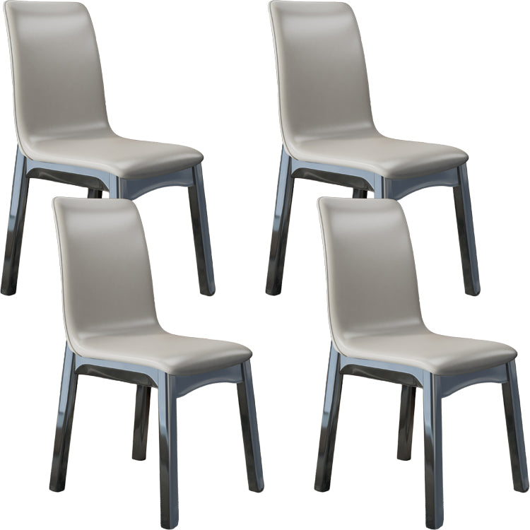 Glam Style Leather Parsons Back Wooden Legs Dining Side Chair