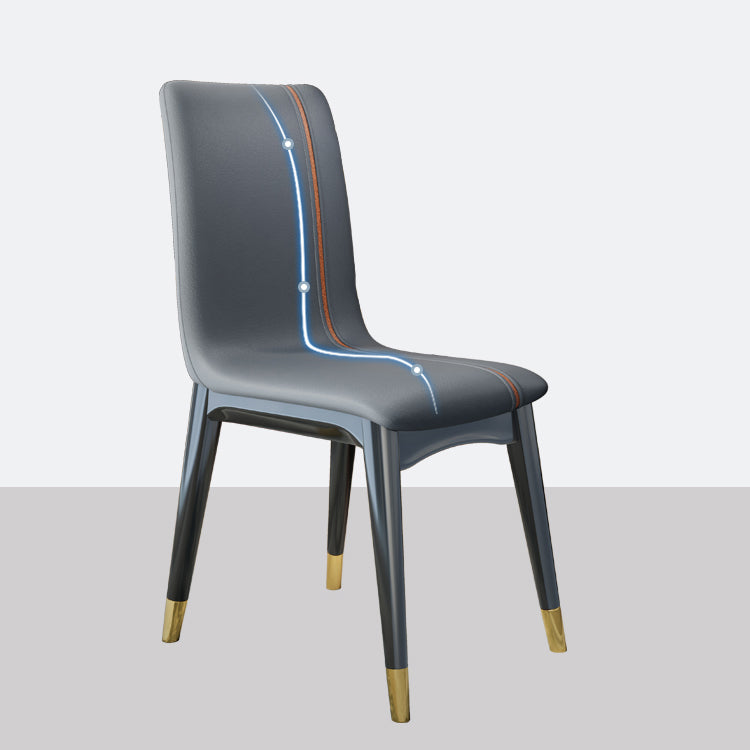 Glam Style Leather Parsons Back Wooden Legs Dining Side Chair