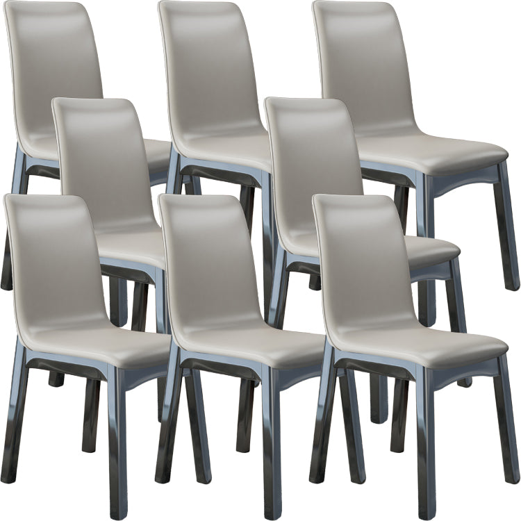 Glam Style Leather Parsons Back Wooden Legs Dining Side Chair