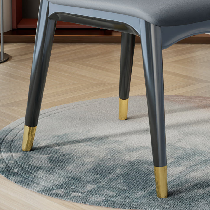 Glam Style Leather Parsons Back Wooden Legs Dining Side Chair
