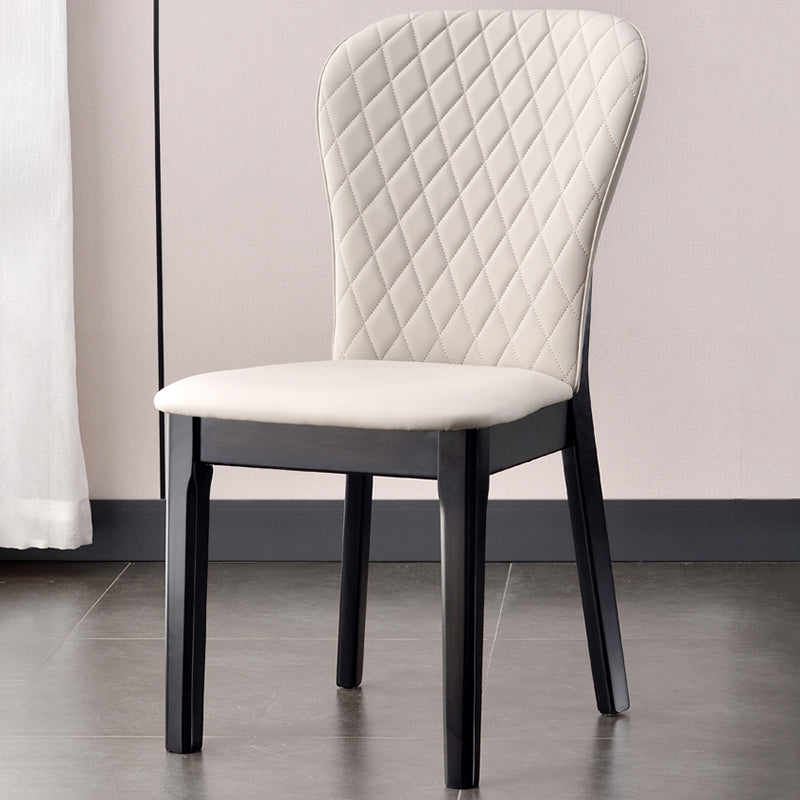 Glam Style Leather Parsons Back Wooden Legs Dining Side Chair