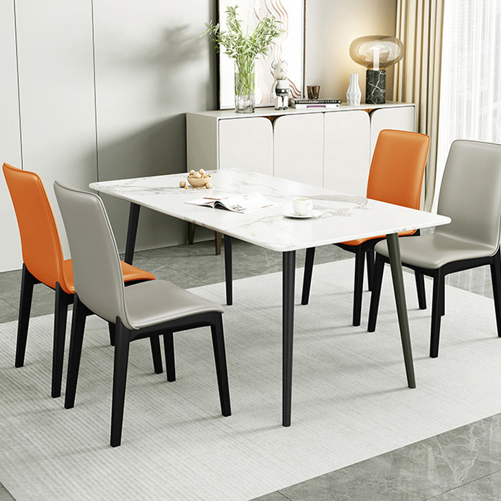 Glam Style Leather Parsons Back Wooden Legs Dining Side Chair