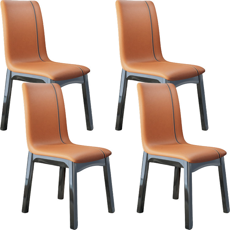 Glam Style Leather Parsons Back Wooden Legs Dining Side Chair