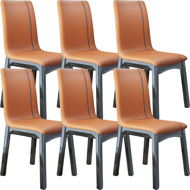 Glam Style Leather Parsons Back Wooden Legs Dining Side Chair