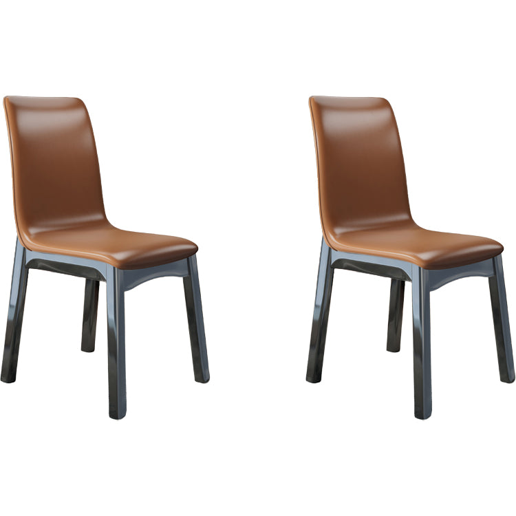 Glam Style Leather Parsons Back Wooden Legs Dining Side Chair