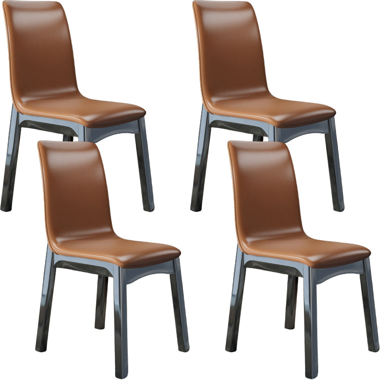 Glam Style Leather Parsons Back Wooden Legs Dining Side Chair