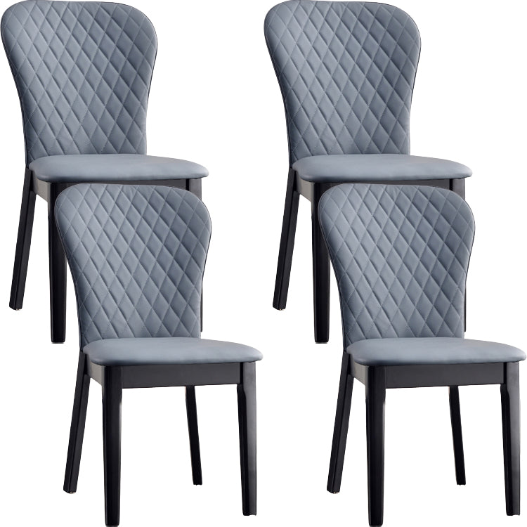 Glam Style Leather Parsons Back Wooden Legs Dining Side Chair
