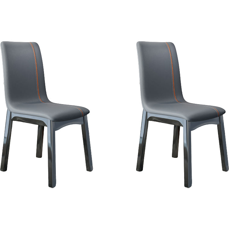 Glam Style Leather Parsons Back Wooden Legs Dining Side Chair