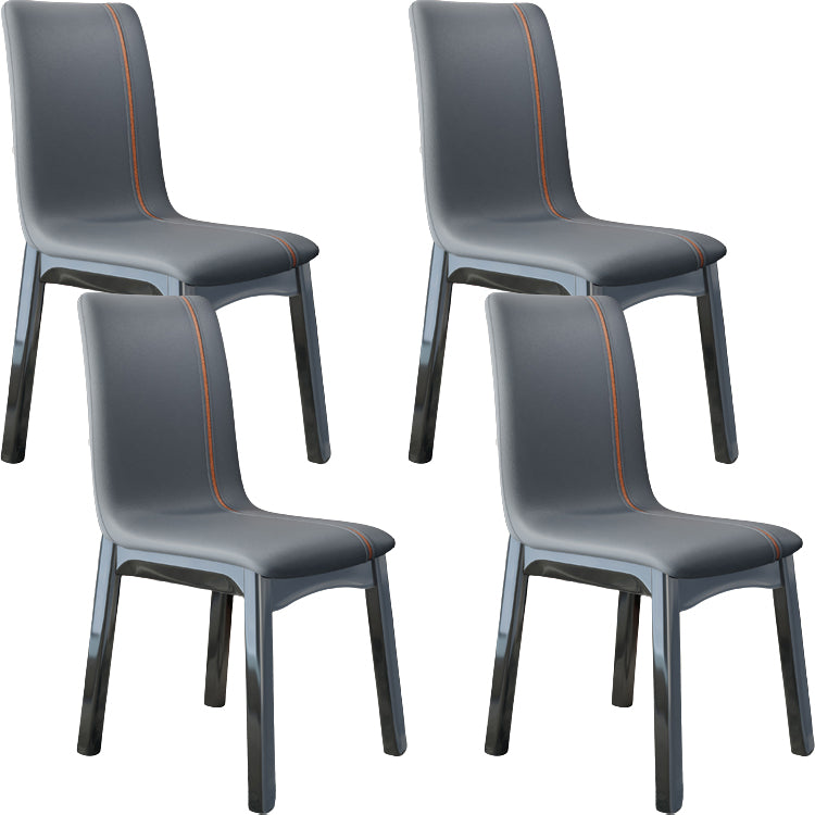 Glam Style Leather Parsons Back Wooden Legs Dining Side Chair