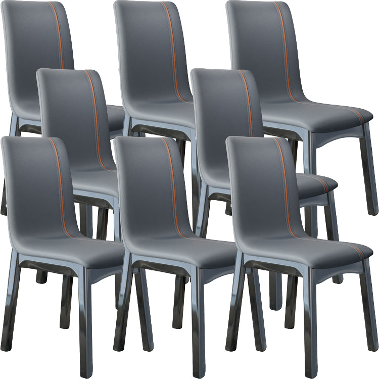Glam Style Leather Parsons Back Wooden Legs Dining Side Chair