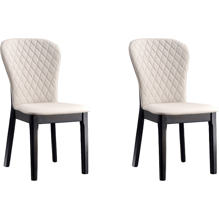 Glam Style Leather Parsons Back Wooden Legs Dining Side Chair