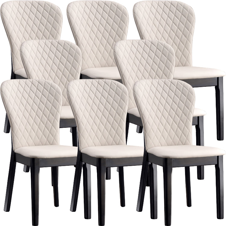 Glam Style Leather Parsons Back Wooden Legs Dining Side Chair
