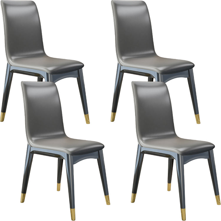 Glam Style Leather Parsons Back Wooden Legs Dining Side Chair