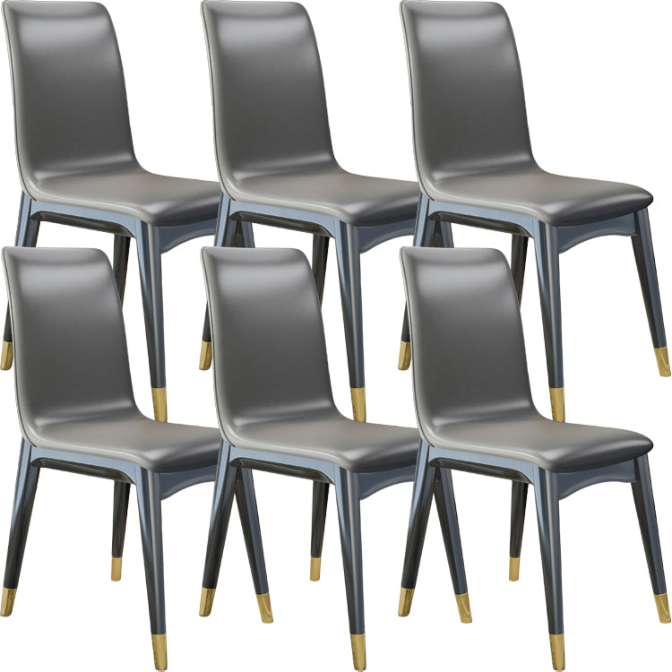 Glam Style Leather Parsons Back Wooden Legs Dining Side Chair