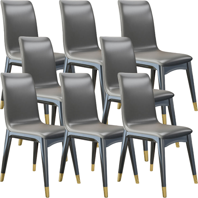 Glam Style Leather Parsons Back Wooden Legs Dining Side Chair