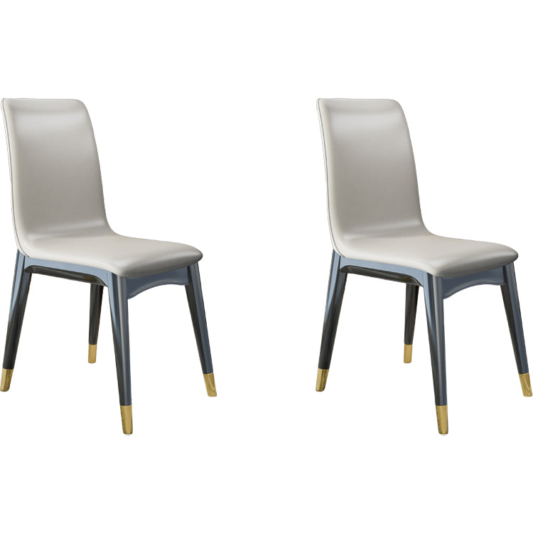 Glam Style Leather Parsons Back Wooden Legs Dining Side Chair