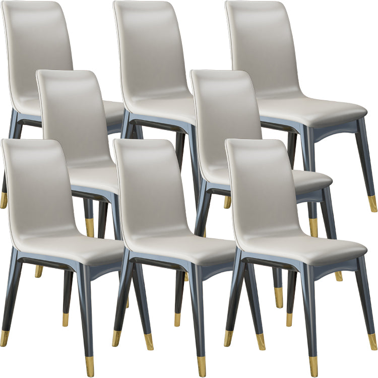 Glam Style Leather Parsons Back Wooden Legs Dining Side Chair