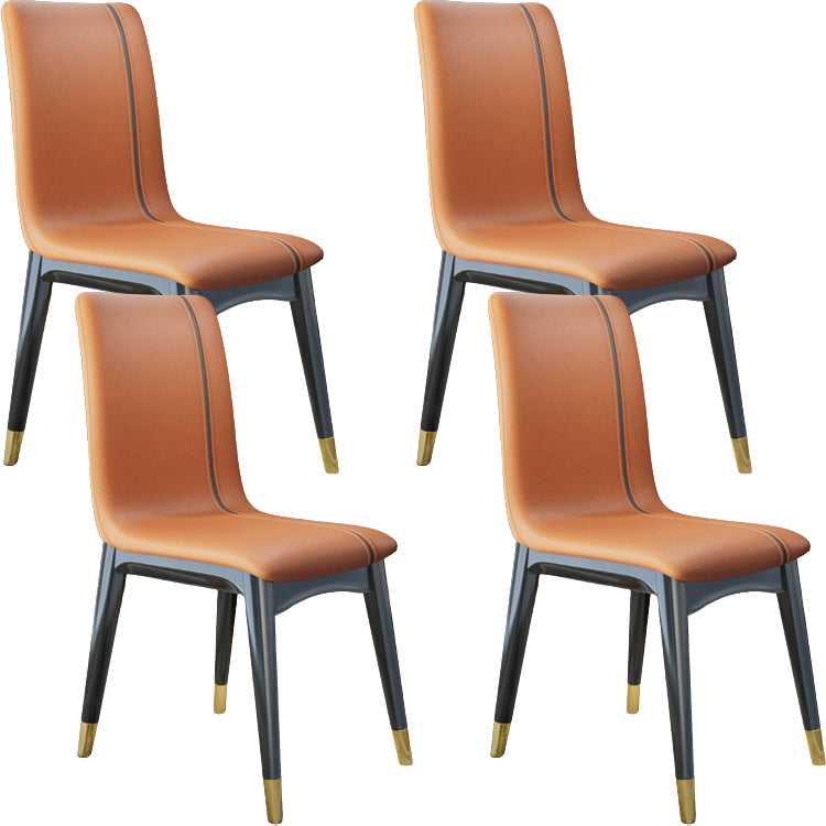 Glam Style Leather Parsons Back Wooden Legs Dining Side Chair