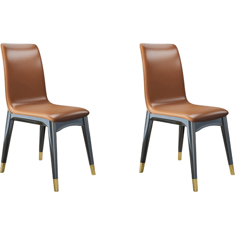 Glam Style Leather Parsons Back Wooden Legs Dining Side Chair