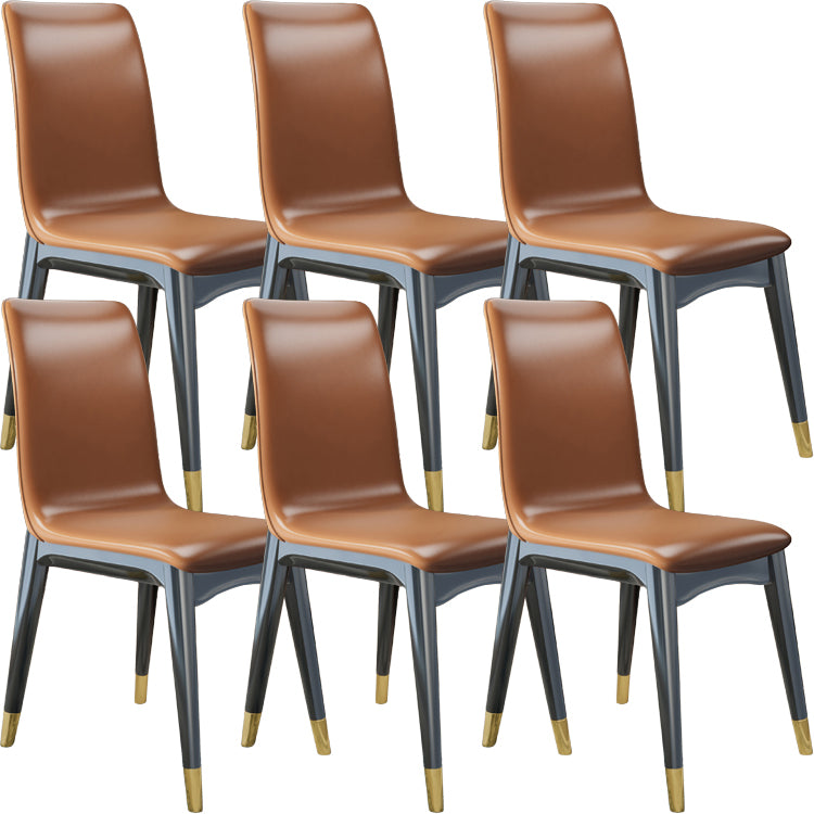 Glam Style Leather Parsons Back Wooden Legs Dining Side Chair