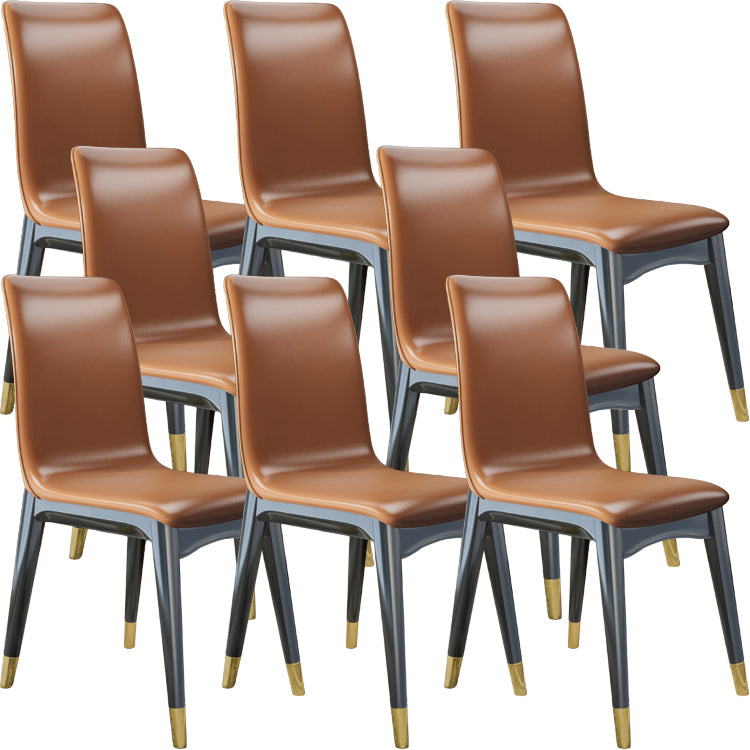 Glam Style Leather Parsons Back Wooden Legs Dining Side Chair