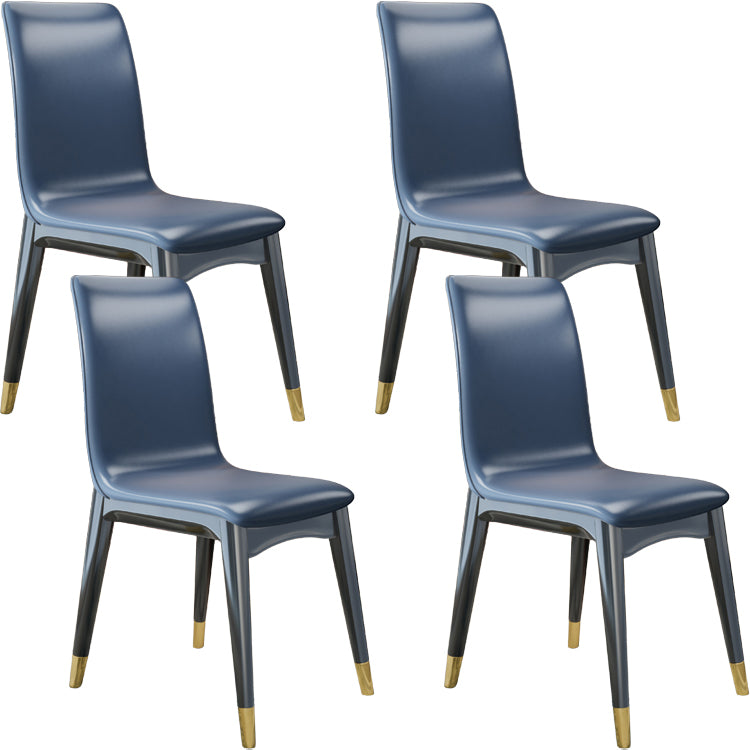 Glam Style Leather Parsons Back Wooden Legs Dining Side Chair