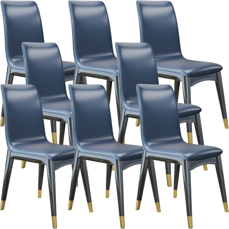 Glam Style Leather Parsons Back Wooden Legs Dining Side Chair