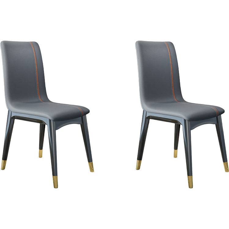 Glam Style Leather Parsons Back Wooden Legs Dining Side Chair