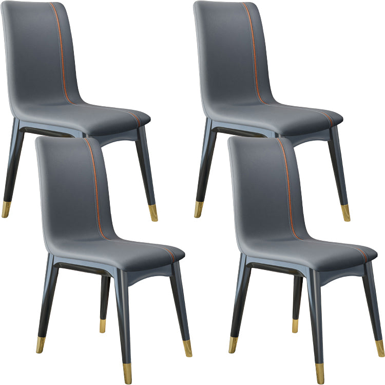 Glam Style Leather Parsons Back Wooden Legs Dining Side Chair