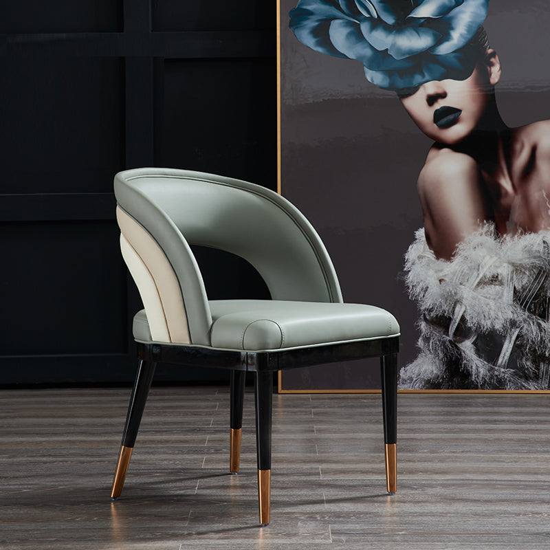 Glam Style Open Back Leather Upholstered Dining Chair with Wooden Legs