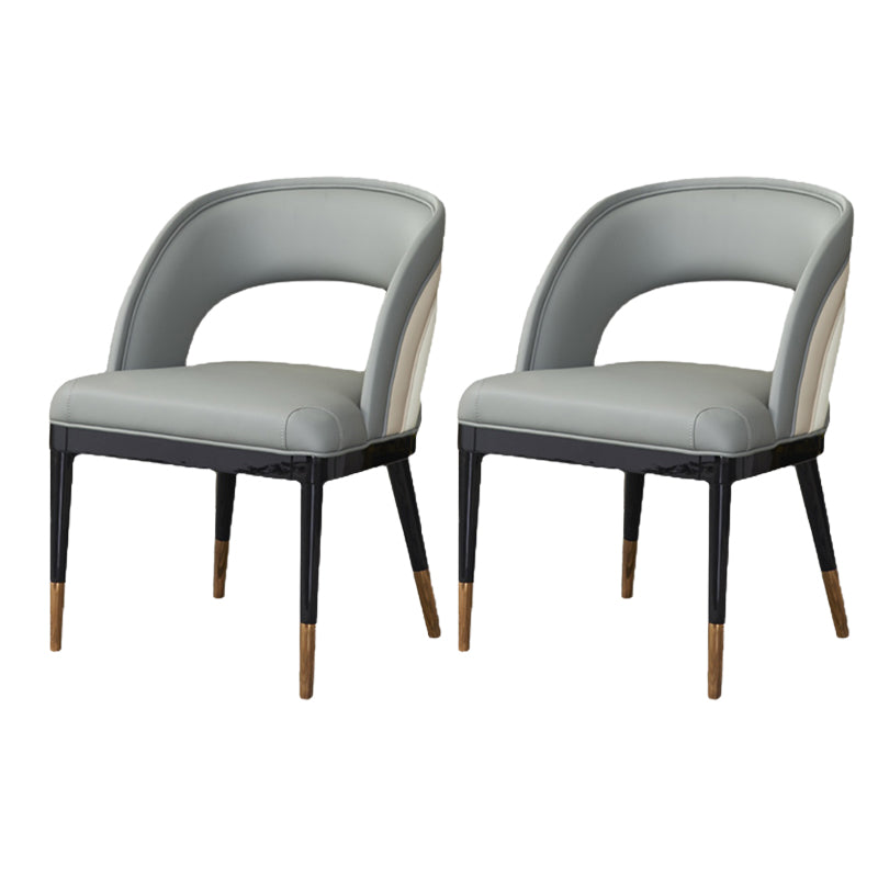 Glam Style Open Back Leather Upholstered Dining Chair with Wooden Legs