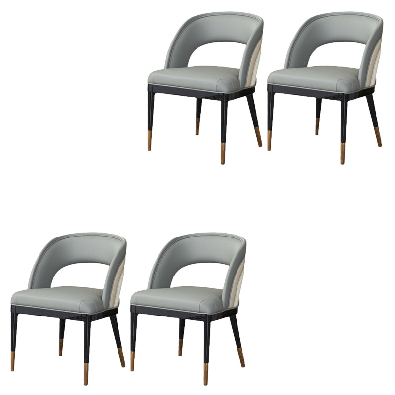Glam Style Open Back Leather Upholstered Dining Chair with Wooden Legs