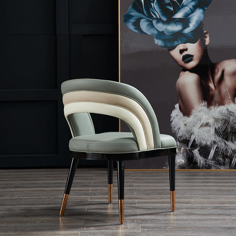 Glam Style Open Back Leather Upholstered Dining Chair with Wooden Legs