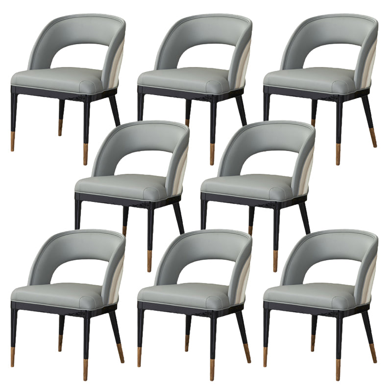Glam Style Open Back Leather Upholstered Dining Chair with Wooden Legs
