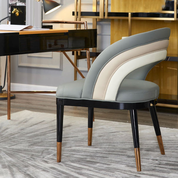 Glam Style Open Back Leather Upholstered Dining Chair with Wooden Legs