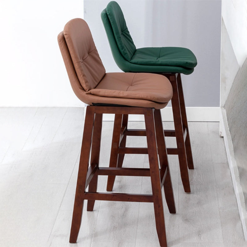 Contemporary Solid Wood Legs Faux Leather Counter Stools with Footrest