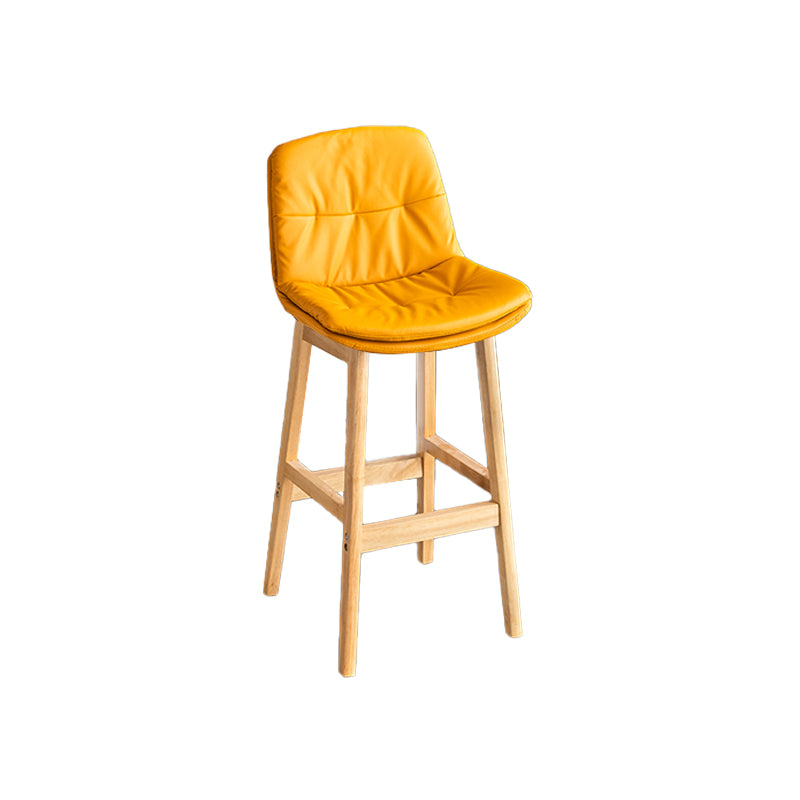 Modern Solid Wood Legs Faux Leather Bar Stools with Footrest