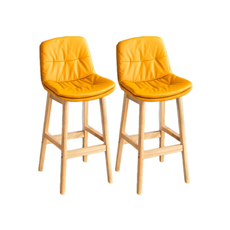 Modern Solid Wood Legs Faux Leather Bar Stools with Footrest