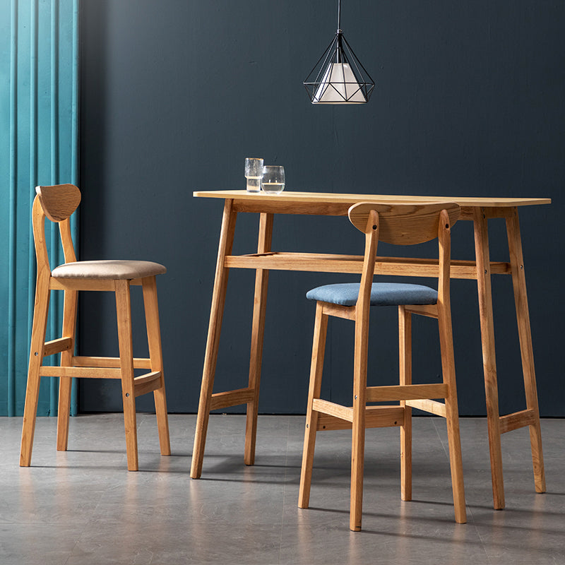 Modern Rubberwood Indoor Bar Stools Natural Finish with Backrest